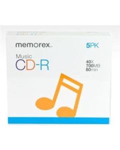 Memorex 40x Write-Once CD-R For Audio - 5 Pack, Jewel Cases