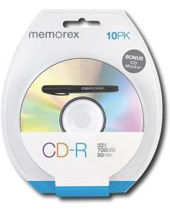 Memorex MEMCD-R/10S CD-R Spindle Blister with Bonus CD Marker, 10-Pack (Discontinued by Manufacturer)