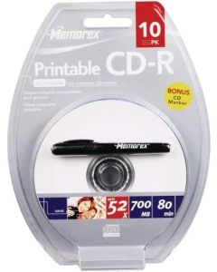 Memorex 52X Write-Once CD-r 80 with White Ink Jet Printable Surface