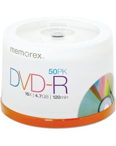 Memorex DVD-R Discs, 4.7GB, 16x, Spindle, Silver, 50/Pack