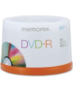 Memorex DVD-R Discs, 4.7GB, 16x, Spindle, Silver, 50/Pack